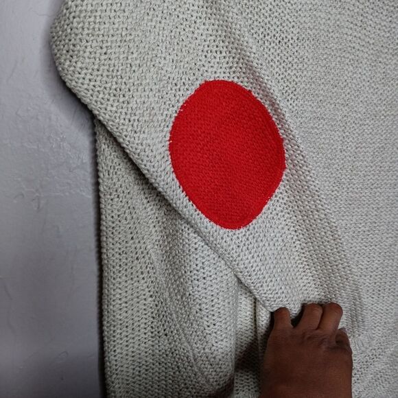 RD Style Tan Knit Sweater with Red Knit Elbow Patches - Picture 3 of 6